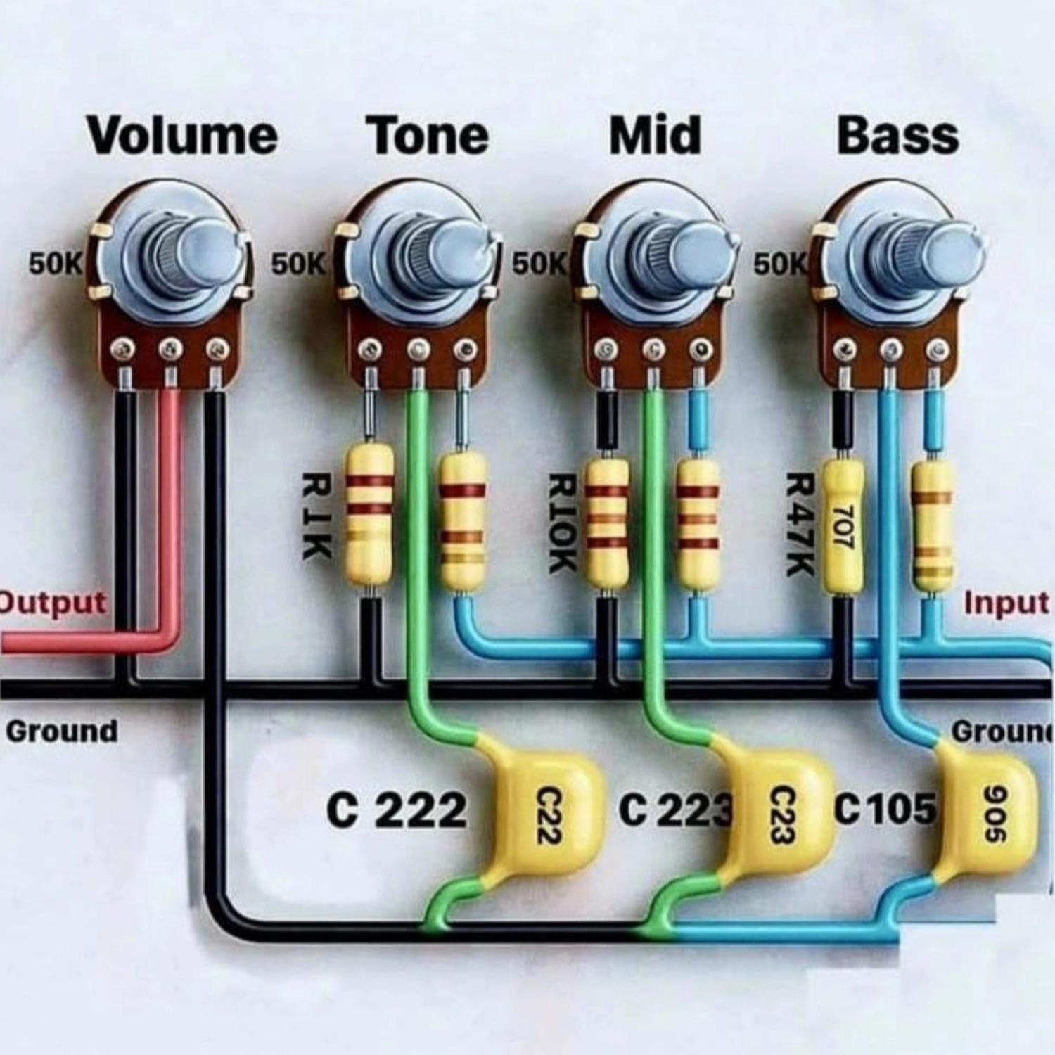 Passzív alkatrészekből álló hangszínszabályzó, EQ